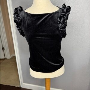 Elegant Black Velvet Ruffle Sleeve Top
